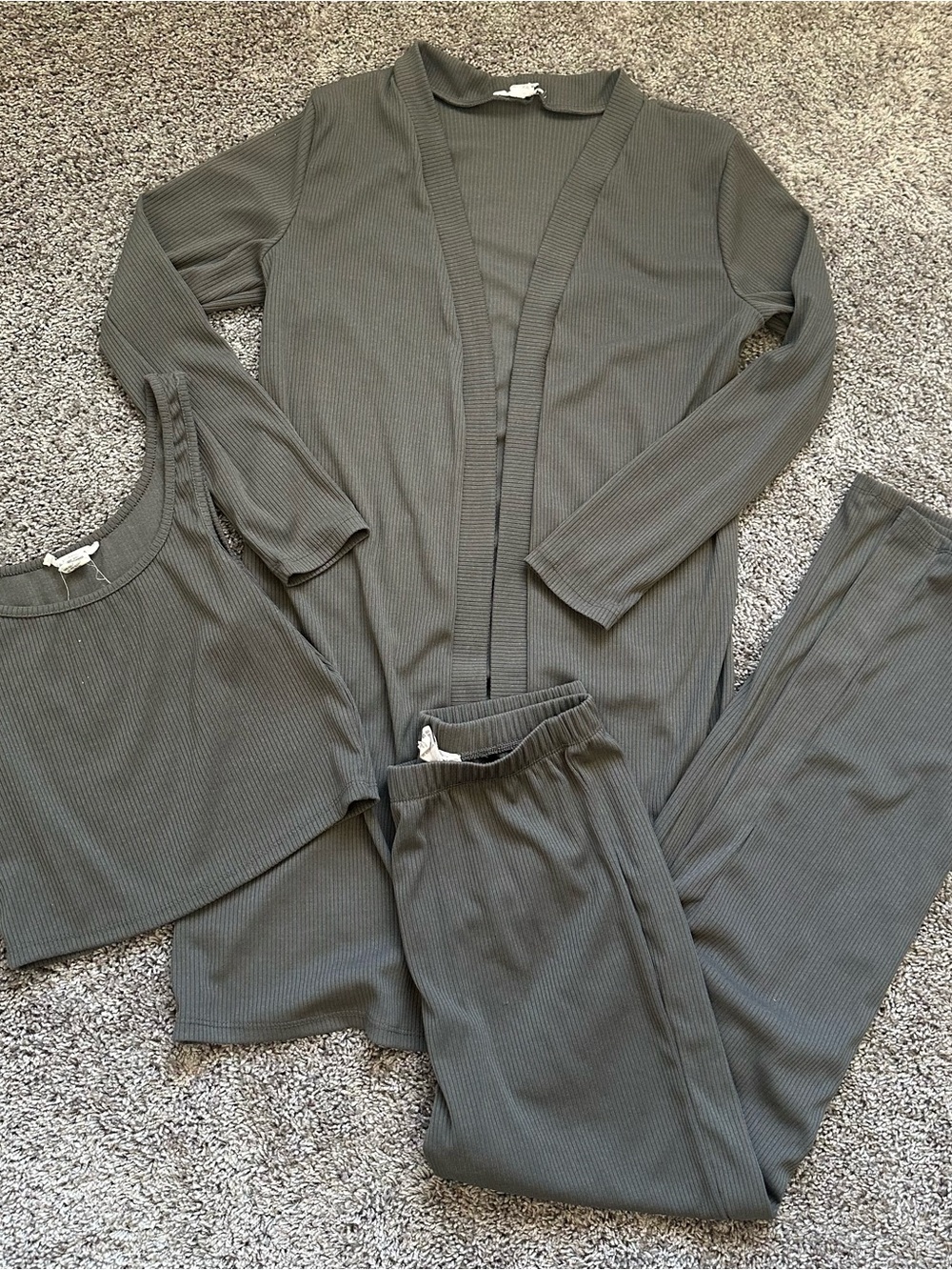 Womens Ribbed Open-Front Cardigan in Olive